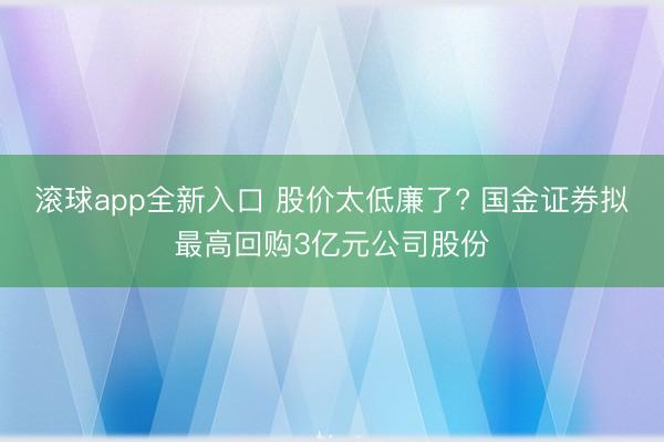 滚球app全新入口 股价太低廉了? 国金证券拟最高回购3亿元公司股份