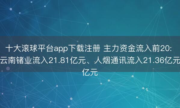 十大滚球平台app下载注册 主力资金流入前20: 云南锗业流入21.81亿元、人烟通讯流入21.36亿元