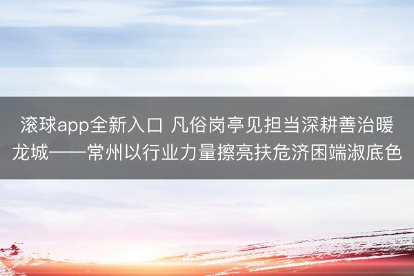 滚球app全新入口 凡俗岗亭见担当深耕善治暖龙城——常州以行业力量擦亮扶危济困端淑底色