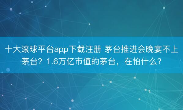 十大滚球平台app下载注册 茅台推进会晚宴不上茅台？1.6万亿市值的茅台，在怕什么？