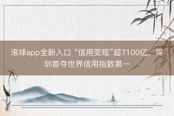 滚球app全新入口 “信用变现”超7100亿，深圳首夺世界信用指数第一