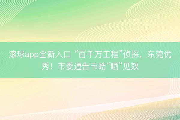 滚球app全新入口 “百千万工程”侦探，东莞优秀！市委通告韦皓“晒”见效