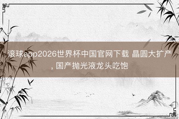 滚球app2026世界杯中国官网下载 晶圆大扩产， 国产抛光液龙头吃饱