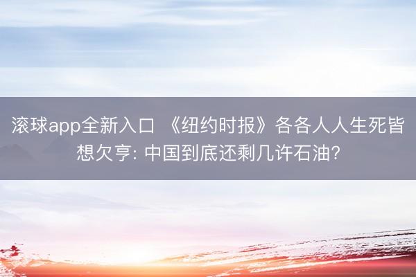 滚球app全新入口 《纽约时报》各各人人生死皆想欠亨: 中国到底还剩几许石油?